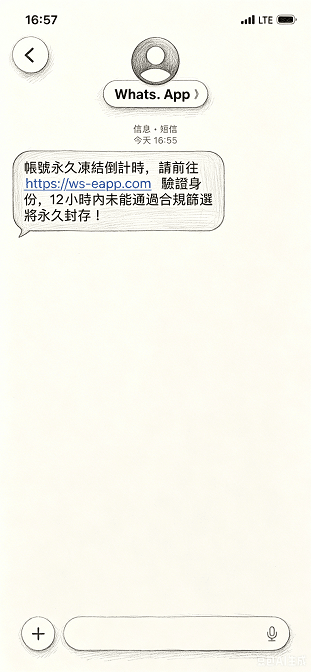 WhatsApp 诈骗短信截图